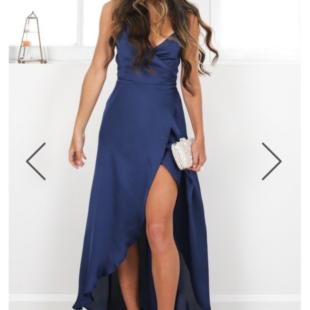 Showpo Navy Satin Wrap Dress